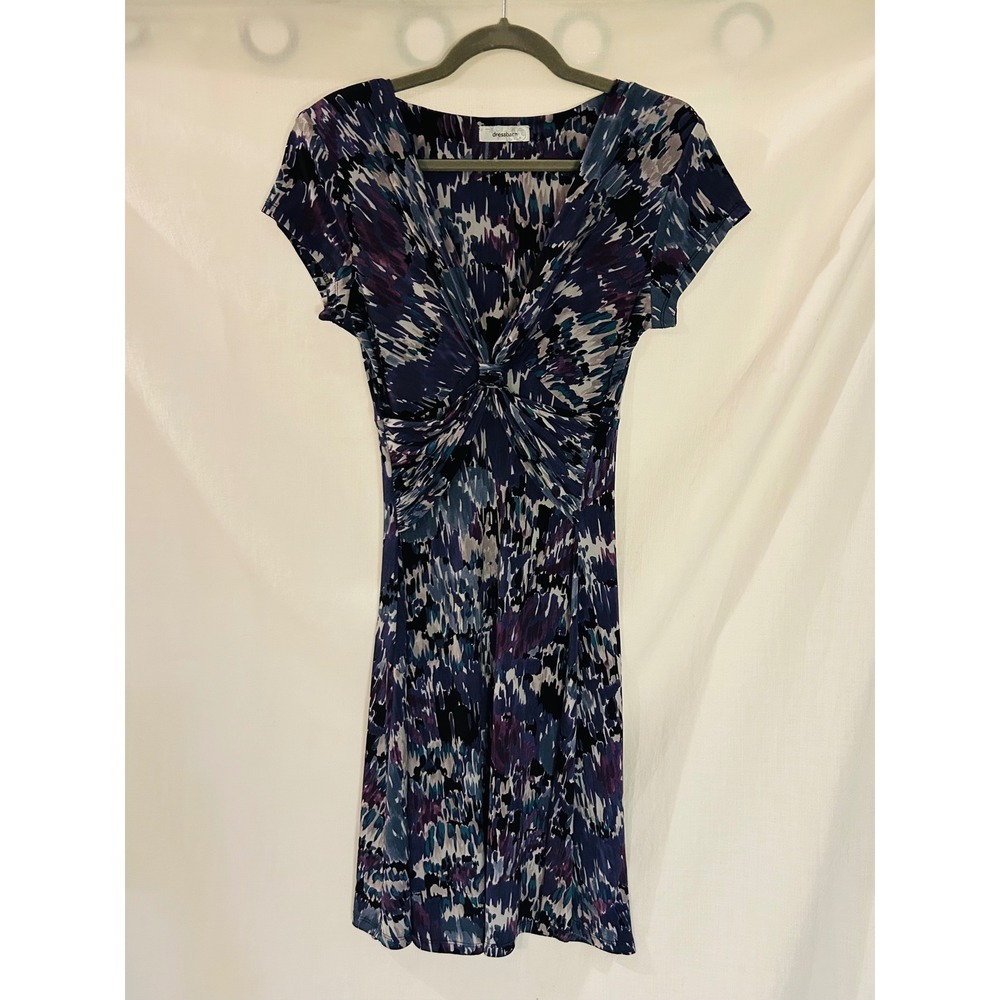 Dressbarn Abstract Print Twist Front V-Neck Sheath Dress Purple Blue Size 4